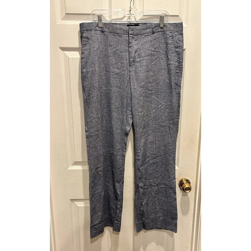 Banana Republic Logan Linen Blend Straight Leg Pants Blue White Striped Size 14